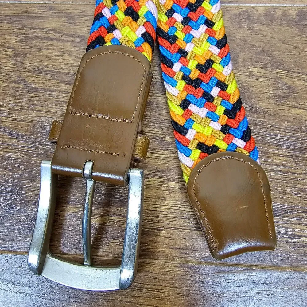 No Name Multi Color Braided Belt with Leather Ends Size 42